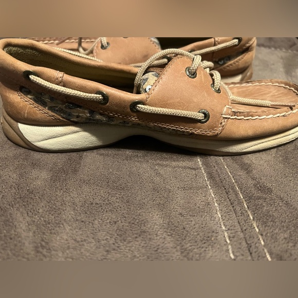Sperry Tan Boat Shoes with Leopard Print - Picture 3 of 5